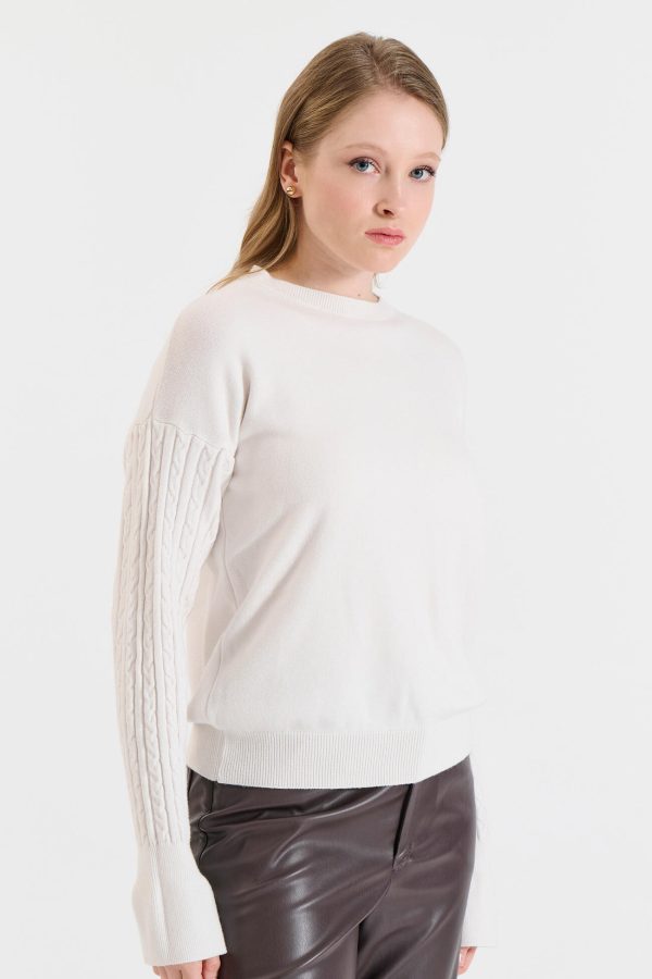 Bill Cost Πλεκτό Πουλόβερ με Πλέξη Πλεξούδας στα Μανίκια-20-131386-0-Ecru/Εκρού