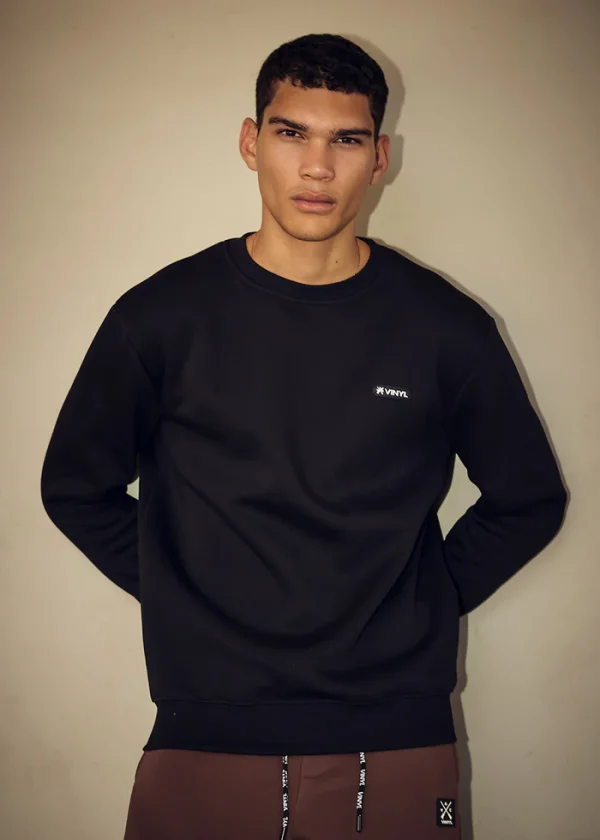 Vinyl φούτερ χωρίς κουκούλα cotton regular fit -insignia sweatshirt-24242-01-Black/Μαύρο