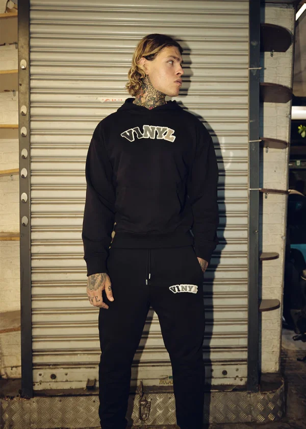 Vinyl φόρμα παντελόνι με patch cotton regular fit - puff logo sweatpants-03714-01-Black/Μαύρο