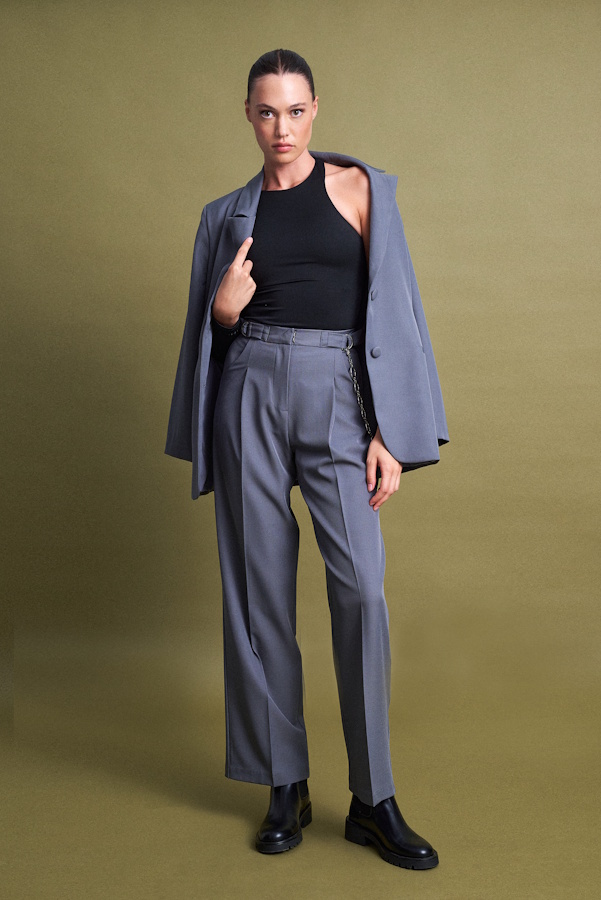 Mind Matter Παντελόνι Wide Leg με Ζώνη KENDRA Trousers-MML25-02-03-004_GREY-ΓΚΡΙ
