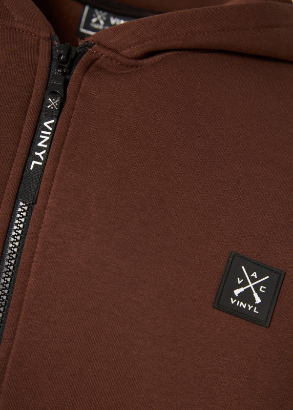 Vinyl ζακέτα με ριπ τελείωμα cotton oversized - off duty zip hoodie-52525-33-Brown/Kαφέ