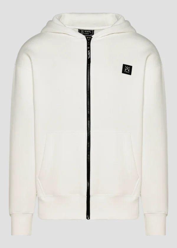 Vinyl ζακέτα με ριπ τελείωμα cotton oversized-off duty zip hoodie-52525-01-White/Άσπρο