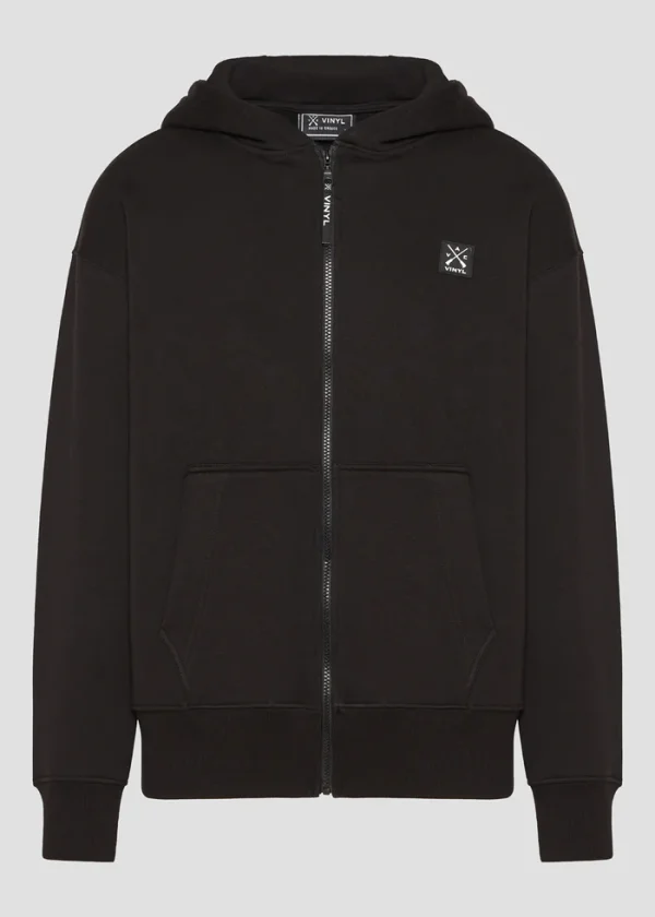 Vinyl ζακέτα  με ριπ τελείωμα cotton oversized - off duty zip hoodie-52525-01-Black/Μαύρο