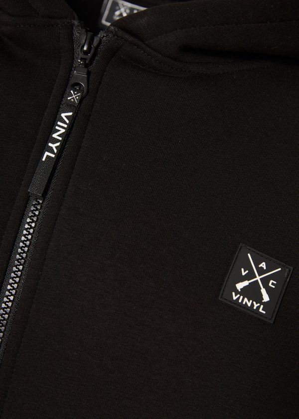 Vinyl ζακέτα  με ριπ τελείωμα cotton oversized - off duty zip hoodie-52525-01-Black/Μαύρο