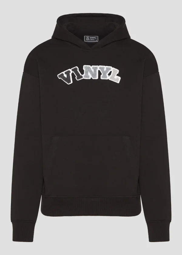 Vinyl φούτερ με patch cotton regular fit - puff logo hoodie-73714-01-Black/Μαύρο