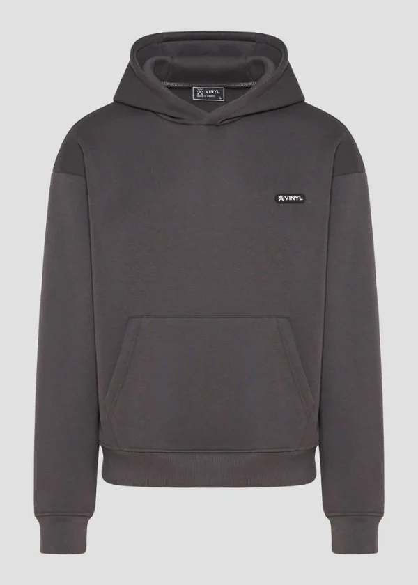 Vinyl φούτερ cotton oversized - emblem hoodie-84815-09-Grey/Γκρι
