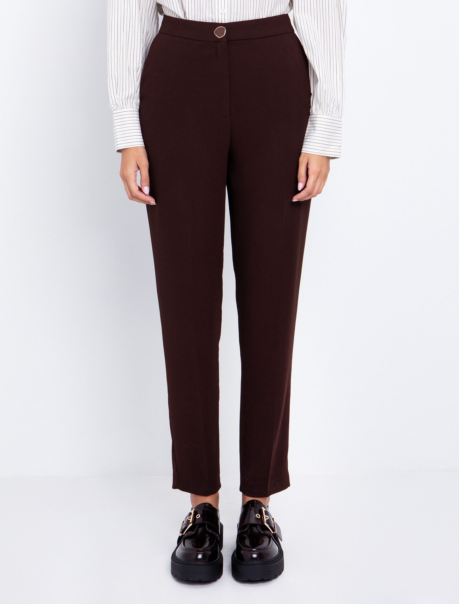 Toi&Moi Ankle-length κρεπ παντελόνι 20-5719-225-Brown/Καφέ Toi&Moi Ankle-length κρεπ παντελόνι 20-5719-225-Brown/Καφέ