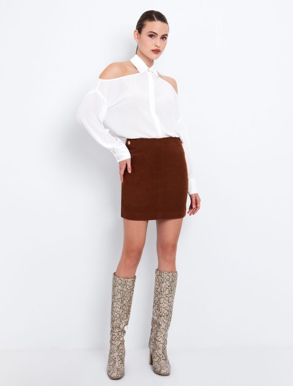 Toi&Moi Mάλλινη φούστα με κουμπιά 10-3916-225-Caramel/Καραμέλα