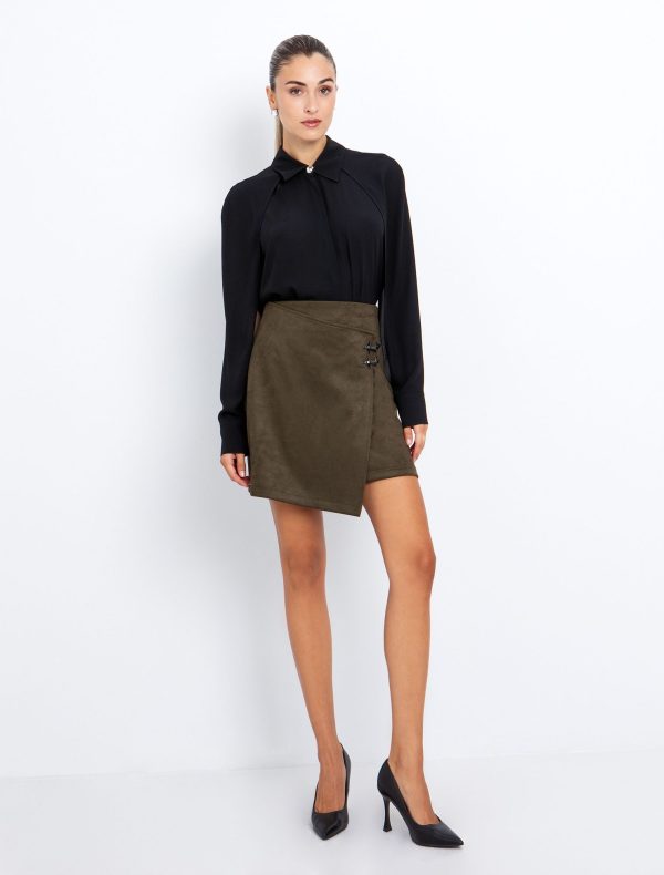 Toi&Moi Wrap φούστα σουέντ 10-3893-225-Khaki/Χακί