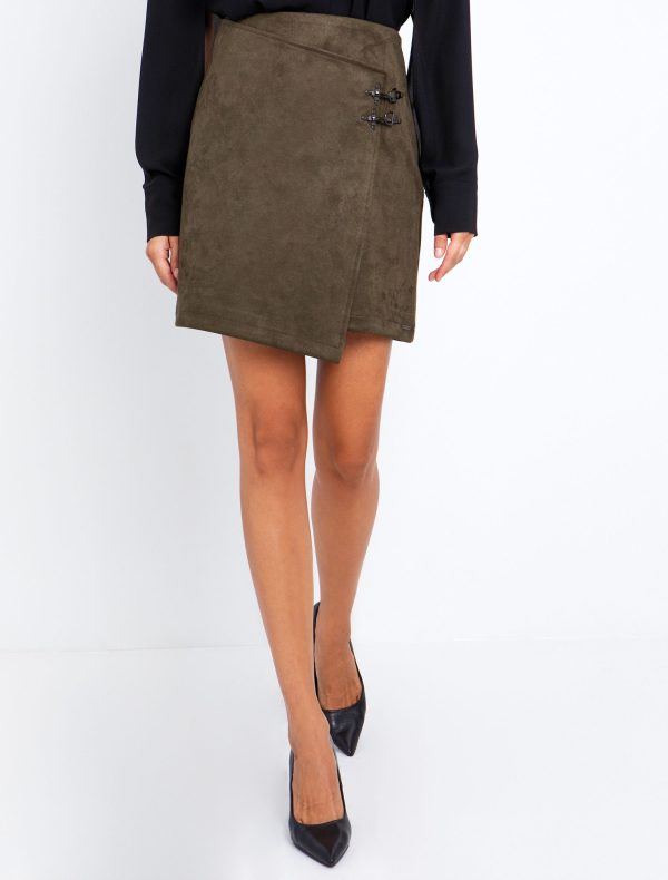 Toi&Moi Wrap φούστα σουέντ 10-3893-225-Khaki/Χακί