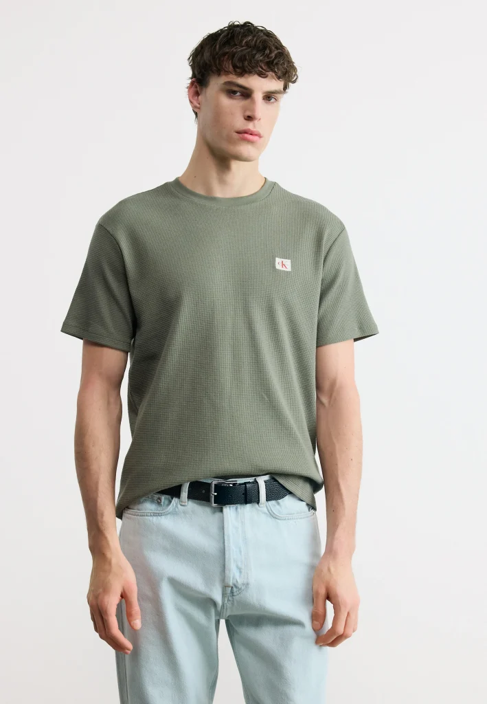Calvin Klein Ανδρική Μπλούζα Ss Waffle Badge Crewnk Tee LV04RD008G-Dusty Olive/Λαδί