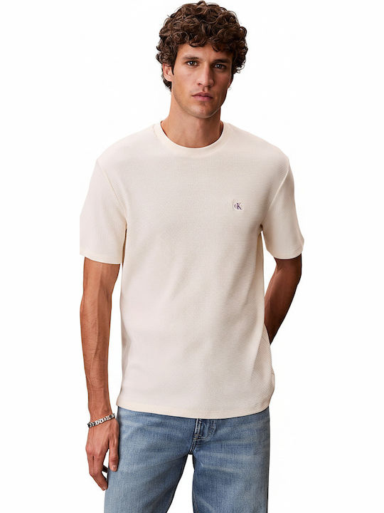 Calvin Klein Ανδρική Μπλούζα Ss Waffle Badge Crewnk Tee LV04RD008G-Calico/Mπέζ Απαλό