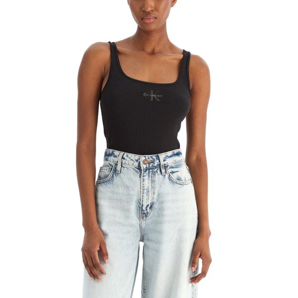 Calvin Klein Jeans RIB MONOGRAM SCOOP TANK TOP WOMEN LV047A804G-Black/Μαύρο    Slim Fit