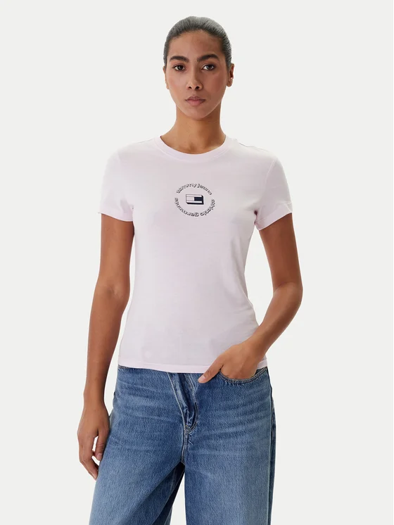 Tommy Jeans Slim Essential Logo 1 T-Shirt Γυναικείο DW0DW22273-Pink/Ρόζ