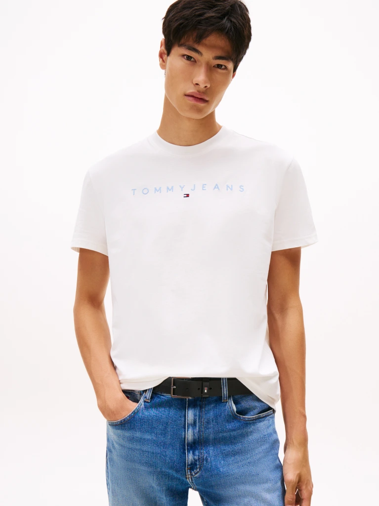 Tommy Jeans LINEAR LOGO TEE Μπλουζάκι με στάμπα DM0DM20744-Εcru/Βahama Green-Εκρού/Πράσινο