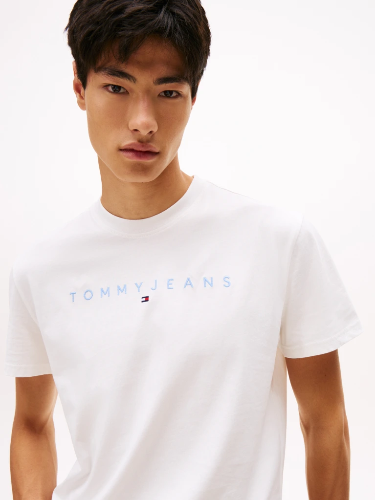 Tommy Jeans LINEAR LOGO TEE Μπλουζάκι με στάμπα DM0DM20744-Εcru/Βahama Green-Εκρού/Πράσινο
