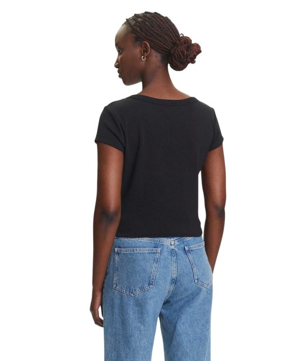 CALVIN KLEIN A- WOVEN LABEL 2X2 RIB BABY TEE T-Shirt LV047C200G-Black/Μαύρο