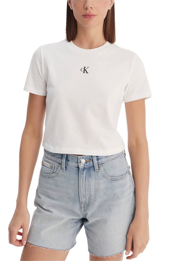 Calvin Klein Jeans LOGO CROPPED TEE Βασικό μπλουζάκι LV047AB213-Bright White/Λευκό
