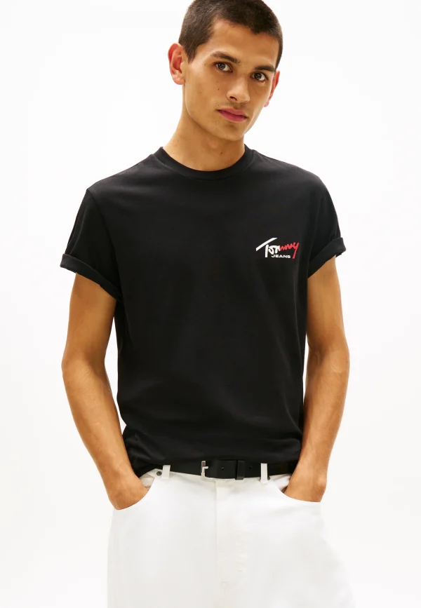 Tommy Jeans SLIM SIGN CHEST TEE Βασικό μπλουζάκι DM0DM22538-Black/Μαύρο
