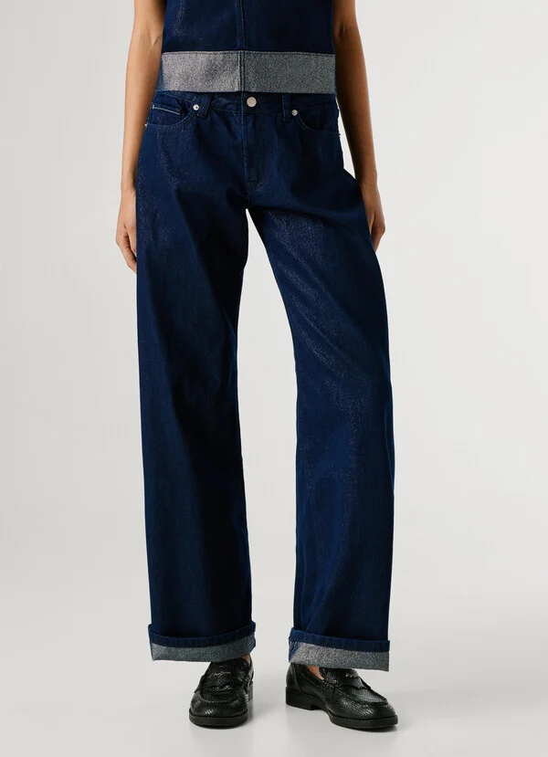 Pepe Jeans High-rise wide fit jeans Lina PL2050923-Denim/Σκούρο Μπλέ