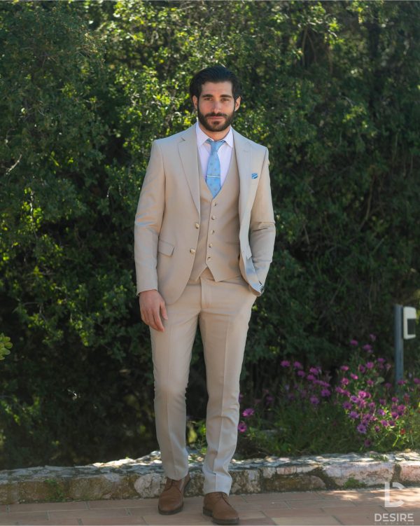 Makan Κοστούμι με Γιλέκο 2035-Beige/Μπέζ