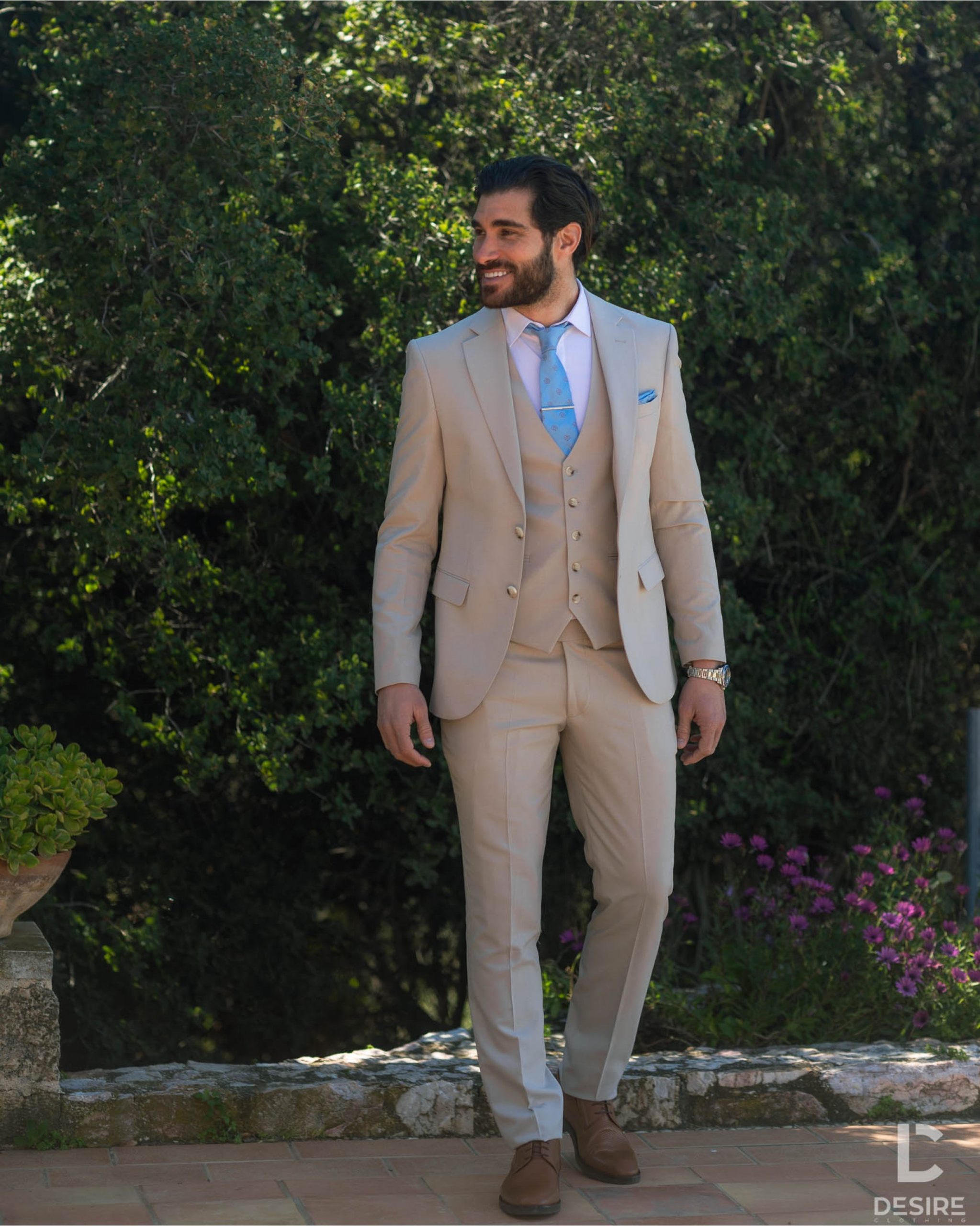 Makan Κοστούμι με Γιλέκο 2035-Beige/Μπέζ Makan Κοστούμι με Γιλέκο 2035-Beige/Μπέζ