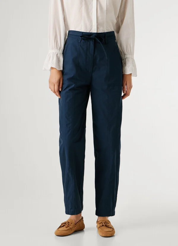 Pepe Jeans Straight trousers with belt PL2100076-Dulwich Blue/Μπλέ