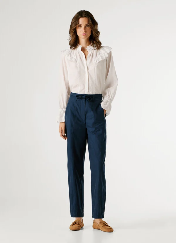 Pepe Jeans Straight trousers with belt PL2100076-Dulwich Blue/Μπλέ Pepe Jeans Straight trousers with belt PL2100076-Dulwich Blue/Μπλέ