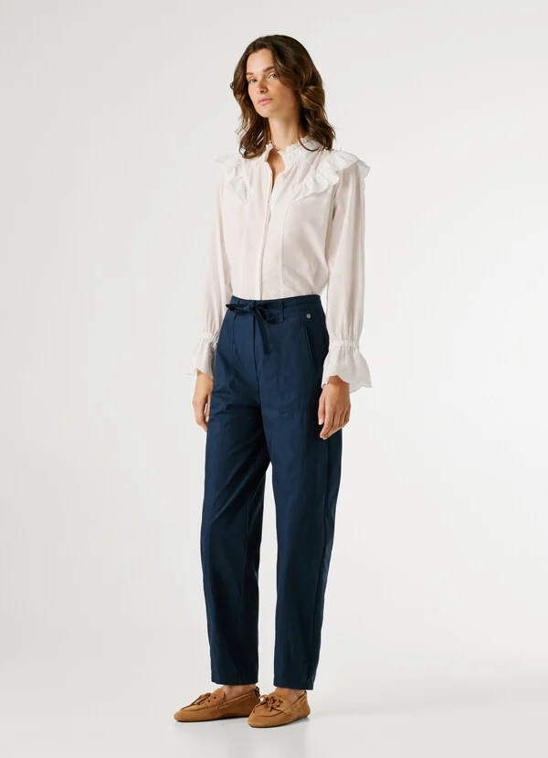 Pepe Jeans Straight trousers with belt PL2100076-Dulwich Blue/Μπλέ Pepe Jeans Straight trousers with belt PL2100076-Dulwich Blue/Μπλέ