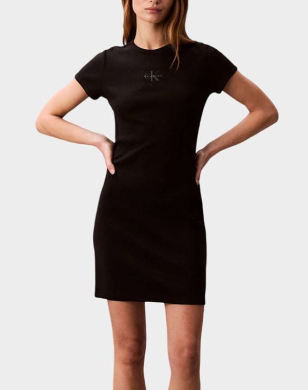 CALVIN KLEIN JEANS SS MONOLOGO BABY RIB MINI DRESS LV047F241G-Black/Μαύρο
