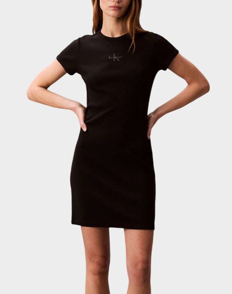 CALVIN KLEIN JEANS SS MONOLOGO BABY RIB MINI DRESS LV047F241G-Black/Μαύρο