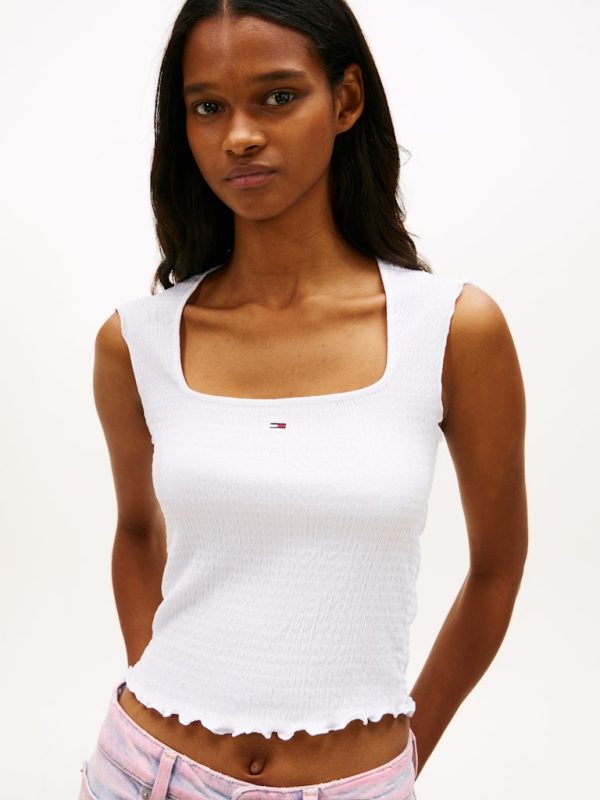 Tommy Jeans Smock Slim Seersucker Square Neck Top DW0DW22220-White/Λευκό