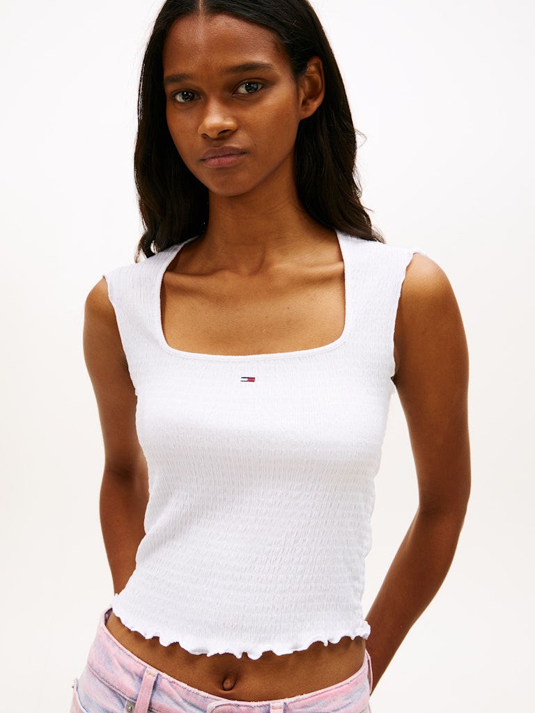 Tommy Jeans Smock Slim Seersucker Square Neck Top DW0DW22220-White/Λευκό