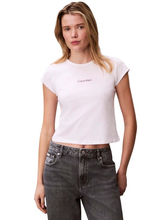 Calvin Klein Γυναικεία Μπλούζα Placed Institutional Baby Tee LV047F842G-Bright White/Άσπρο