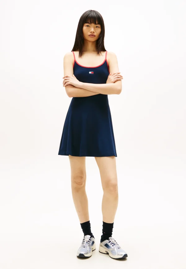 Tommy Jeans TOMMY BADGE STRAP FIT AND FLARE DRESS Φόρεμα από ζέρσεϊ DW0DW22335-Dark Night Navy/Μπλέ Σκούρο