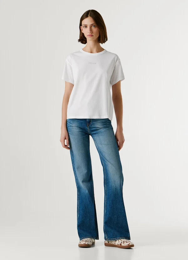 Pepe Jeans Mπλουζάκι με στρας με λογότυπο PL5000167-White/Λευκό