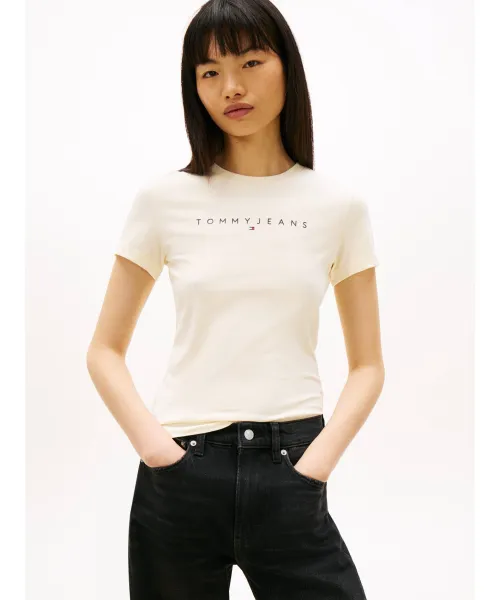 Tommy Jeans T-shirt Slim Fit DW0DW18398-White Clay/Μπέζ