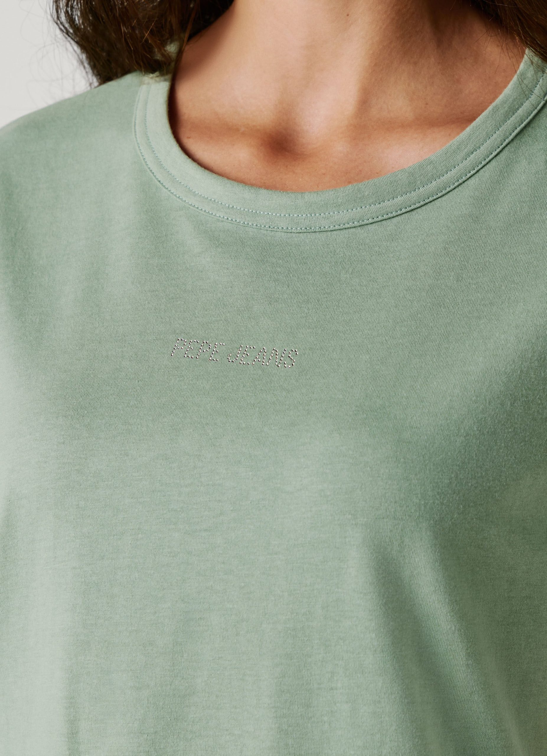 Pepe Jeans Mπλουζάκι με στρας με λογότυπο PL5000167-610-Green/Πράσινο Pepe Jeans Mπλουζάκι με στρας με λογότυπο PL5000167-610-Green/Πράσινο