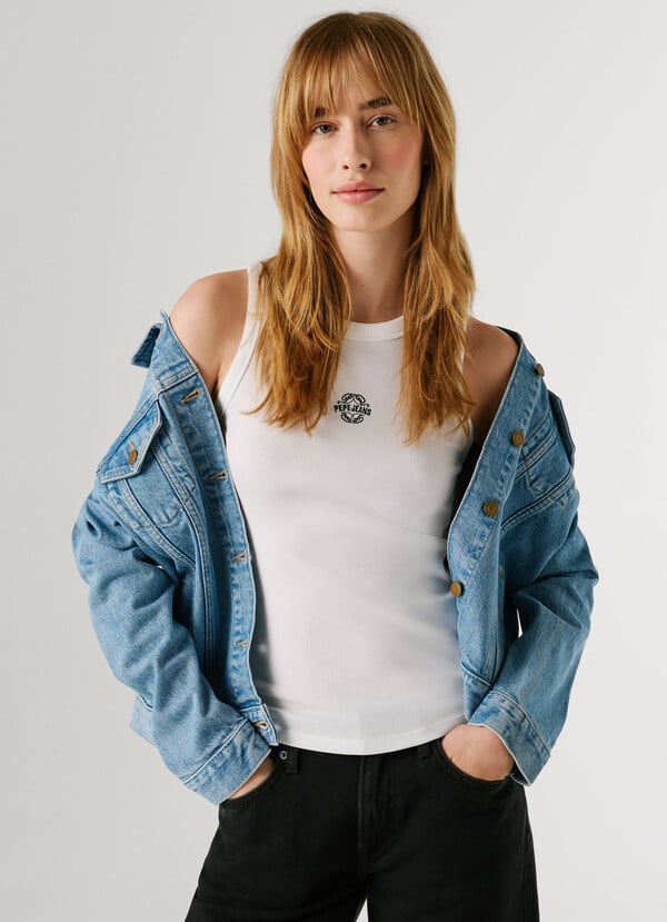 Pepe Jeans Aμάνικο Ριμπ Τοπ PL5000174-White/Λευκό