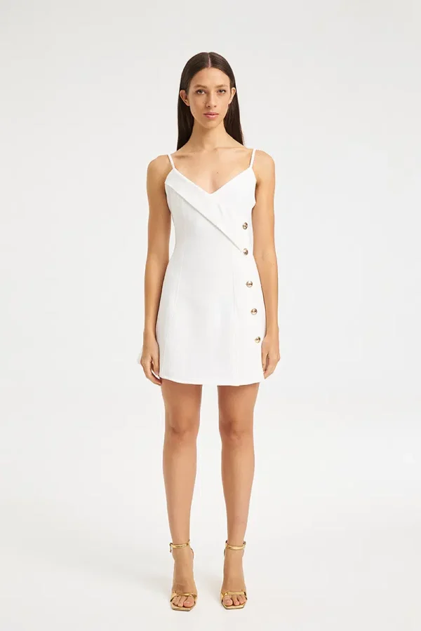 Mind Matter ANEMONI DRESS Κομψό Φόρεμα με Κουμπιά MML26-01-07-001-WHITE/Λευκό