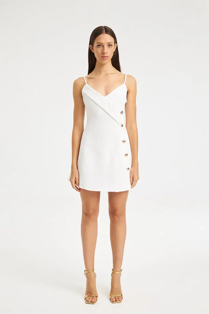 Mind Matter ANEMONI DRESS Κομψό Φόρεμα με Κουμπιά MML26-01-07-001-WHITE/Λευκό