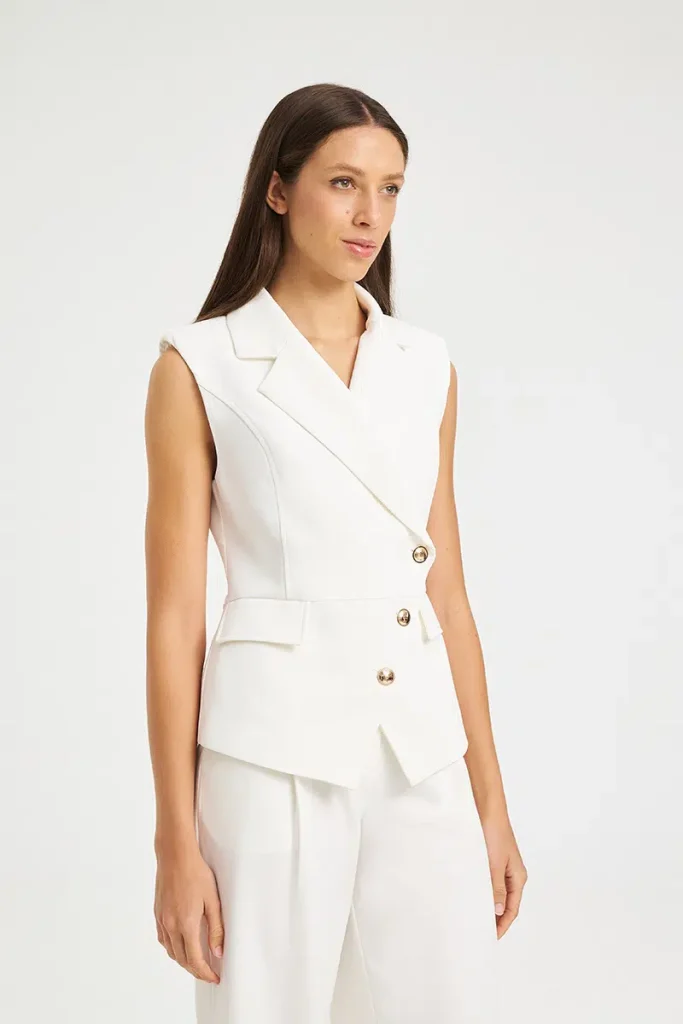 Mind Matter TINOS VEST Tailored Γιλέκο με Χρυσά Κουμπιά MML26-01-05-001-WHITE/Λευκό
