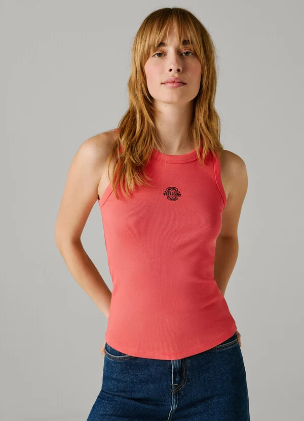 Pepe Jeans Aμάνικο Ριμπ Τοπ PL5000174-Coral/Κοραλί