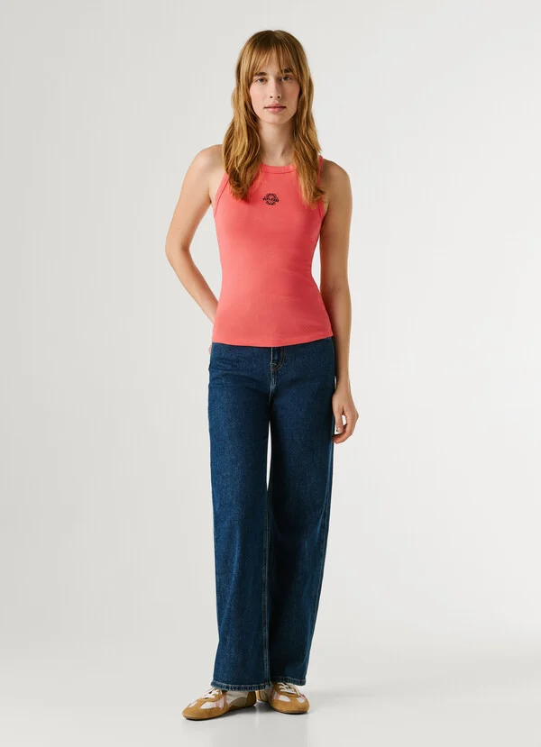 Pepe Jeans Aμάνικο Ριμπ Τοπ PL5000174-Coral/Κοραλί