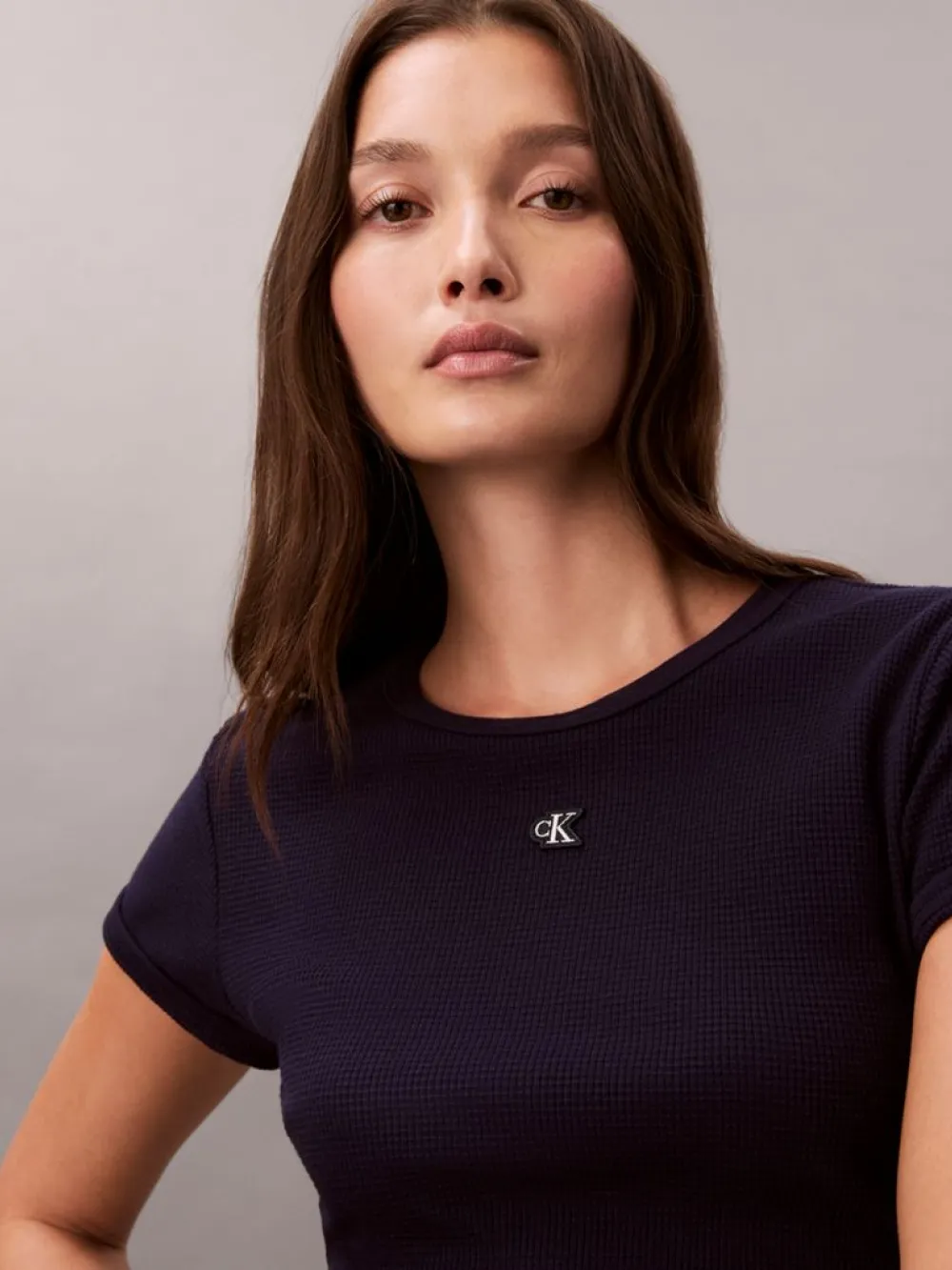 Calvin Klein Short Sleeve Monogram Patch Slim Waffle Tee LV047F233G-Blue/Μπλέ Calvin Klein Short Sleeve Monogram Patch Slim Waffle Tee LV047F233G-Blue/Μπλέ