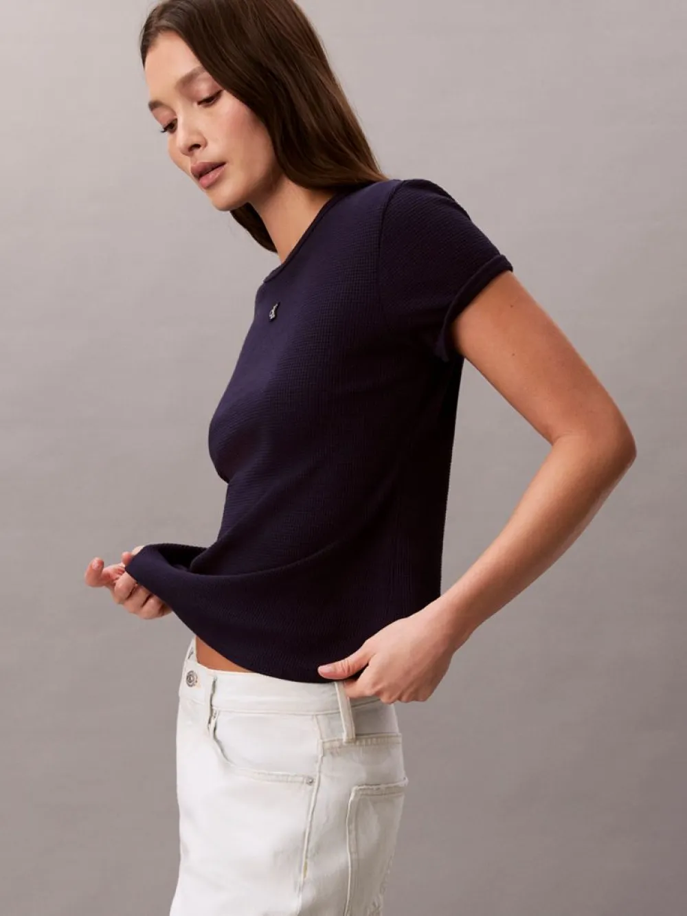 Calvin Klein Short Sleeve Monogram Patch Slim Waffle Tee LV047F233G-Blue/Μπλέ Calvin Klein Short Sleeve Monogram Patch Slim Waffle Tee LV047F233G-Blue/Μπλέ