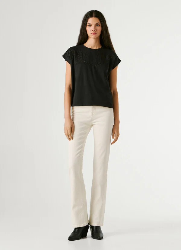 Pepe Jeans Mπλουζάκι Mε Aνοιχτόχρωμες Φλοράλ λεπτομέρειες PL5000137-999-Black/Μαύρο