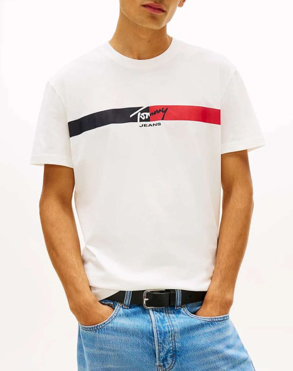 TOMMY JEANS TJM REG SIGNATURE STRIPE T EXT DM0DM22539-YBL-Ecru/Εκρού