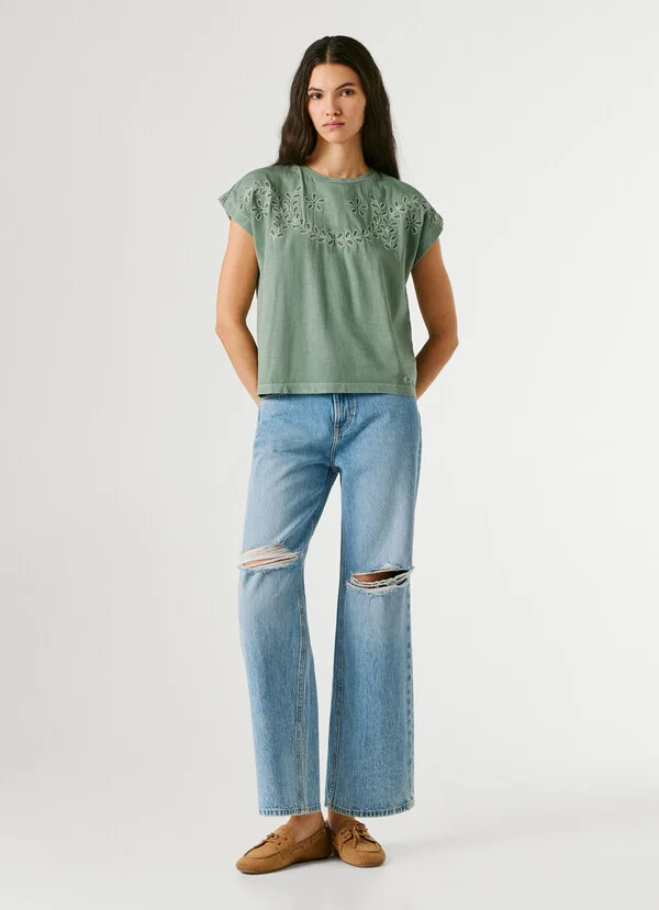 Pepe Jeans Mπλουζάκι Με Ανοιχτόχρωμες Φλοράλ Λεπτομέρειες PL5000137-610-Green/Πράσινο