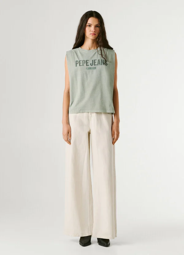 Pepe Jeans Αμάνικο πουκάμισο με ανοιχτό λογότυπο PL5000164-Green/Πράσινο